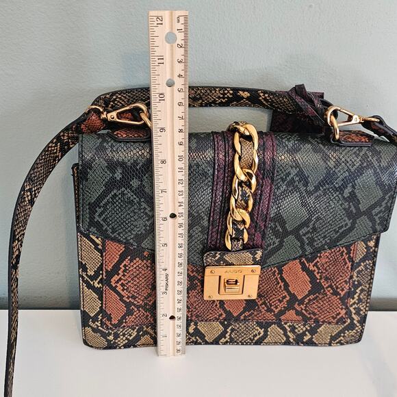 ALDO Glendaa Snakeskin Patchwork Crossbody Satchel Purse with Gold Chain - Picture 5 of 10